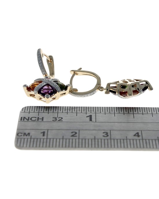 Bellarri Mixed Gemstone and Diamond Drop Mosaic Earrings